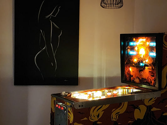 Where to buy a used pinball machine: a vintage pinball machine set up at home