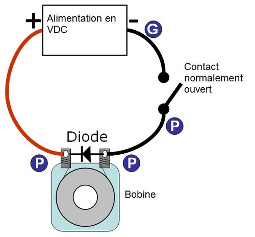 Pinball coil power circuit diagram showing coil, diode and driver transistor