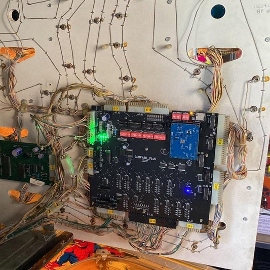 Installing a replacement pinball board: FPGA GottFA80_Plus board ready for mounting