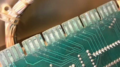 Oxidised CPU board from a vintage Gottlieb pinball machine